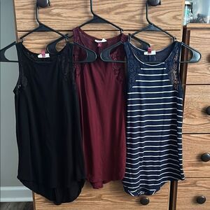 3 So juniors Sleeveless Tops - Black, Burgundy, and Navy Striped
